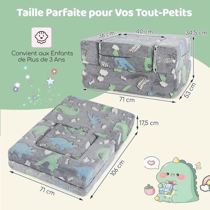 COSTWAY Canapé Enfants Modulaire Phosphorescent avec Coussin, Housse Lavable en Machine, Rembourrage en Mousse Haute Densité