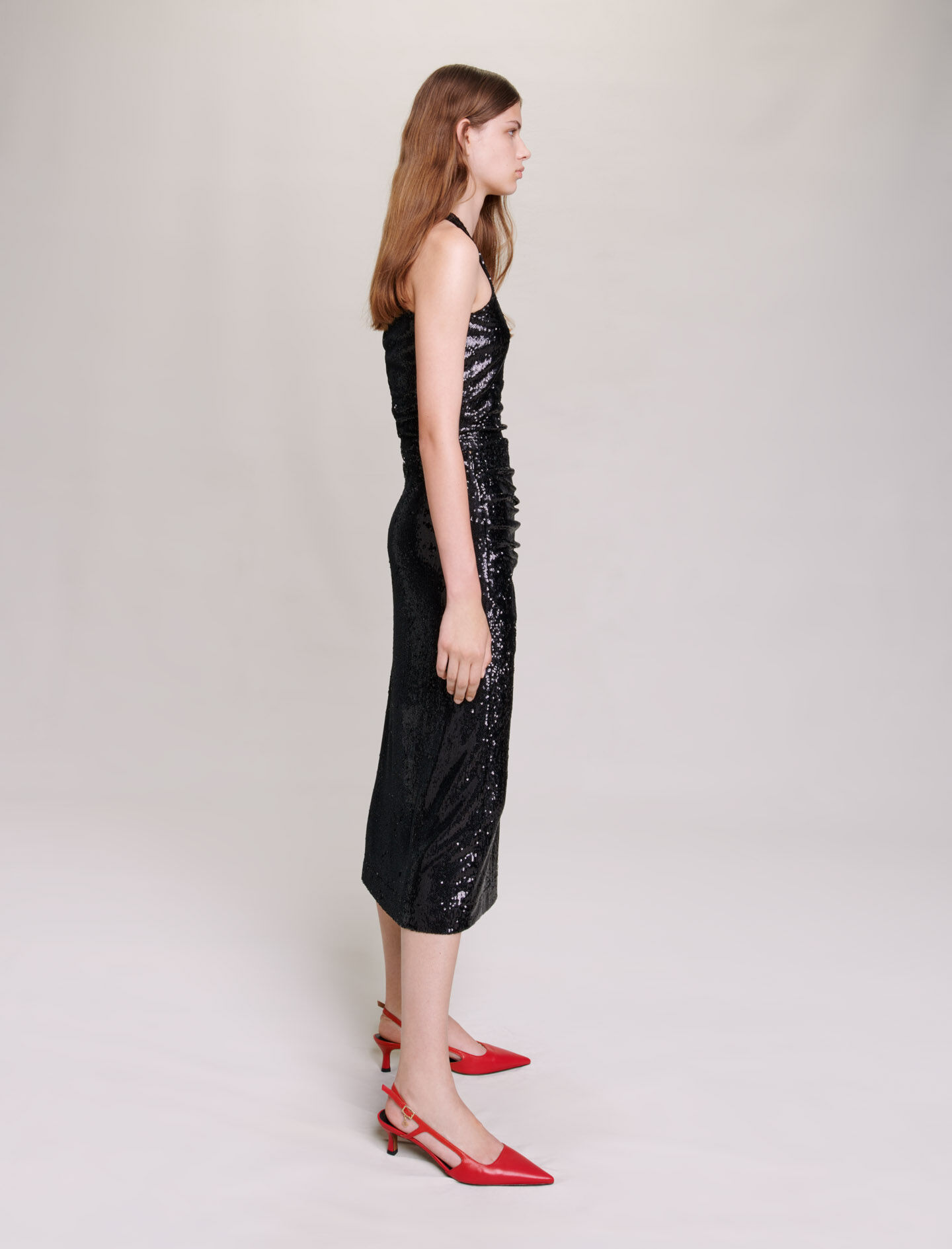 Halflange rok met pailletten - Zwart