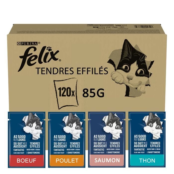 FELIX Triturada en Gelatina - Selección Variada - 120x85g - Bolsitas Frescura para Gatos Adultos