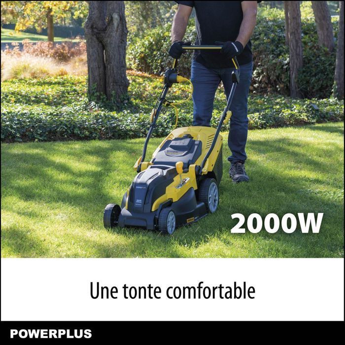 Tondeuse Gazon Électrique POWERPLUS POWXG6281 - 2000W, 420mm Ø, Ramassage, Mulching, Éjection Arrière