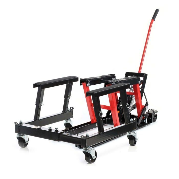 Kit di sollevamento Wiltec da 680 kg - Piattaforma di sollevamento - Supporto di montaggio/sollevamento per moto, ATV, quad + cric mobile per moto su ruote