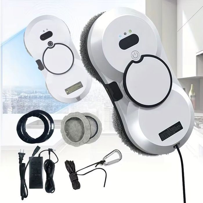 Robot Nettoyeur Vitre Automatique 5600Pa avec 3 Modes de Nettoyage, 10 Chiffons, Télécommande, pour Toutes Les Surfaces Lisses