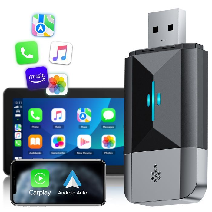 Adaptador inalámbrico TOGUARD 2 en 1 para CarPlay, compatible con Apple CarPlay y Android Auto, WIFI 5.8GHz, Plug & Play, Bluetooth 5.0.