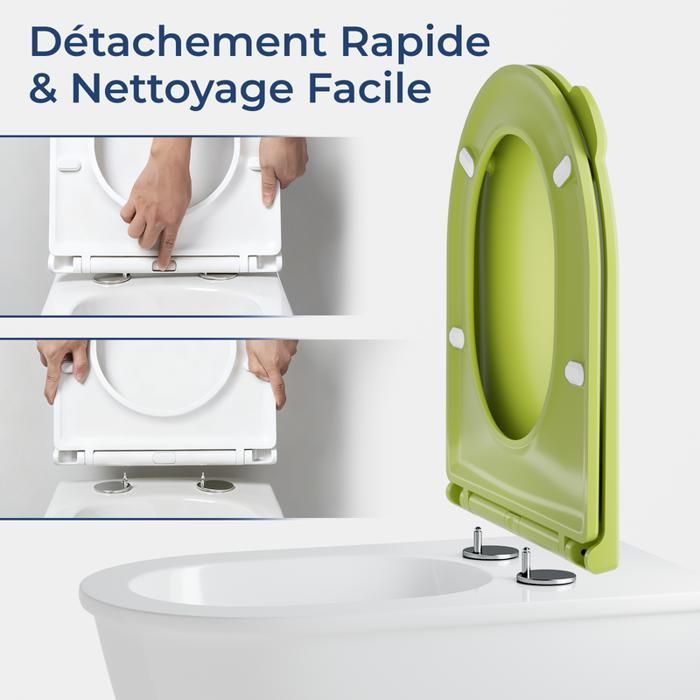 Asiento de inodoro silencioso AquaWise, resina Duroplast, taza de inodoro con cierre suave, antibacteriano, fácil de limpiar, fácil de quitar, verde.