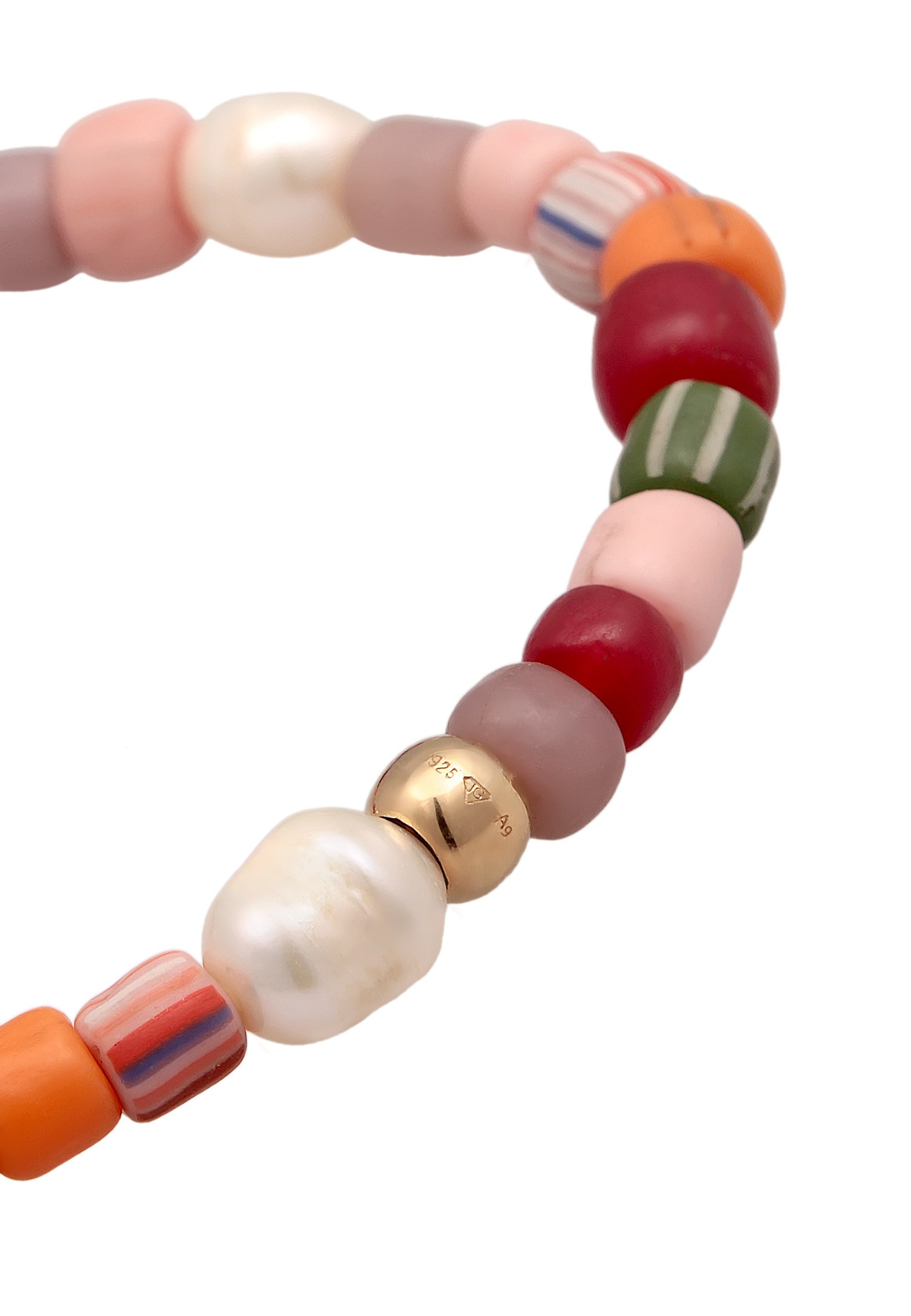 Elli Femmes Perles de verre multicolores avec Perles de culture d'eau douce en argent sterling 925 plaqué or