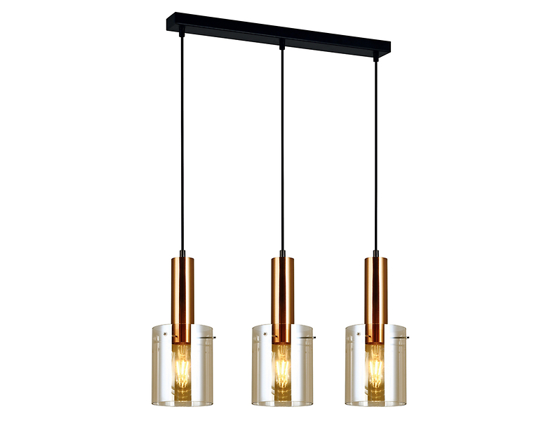 Lampa wisząca Sardo 3-punktowa szklana czarno-miedziana