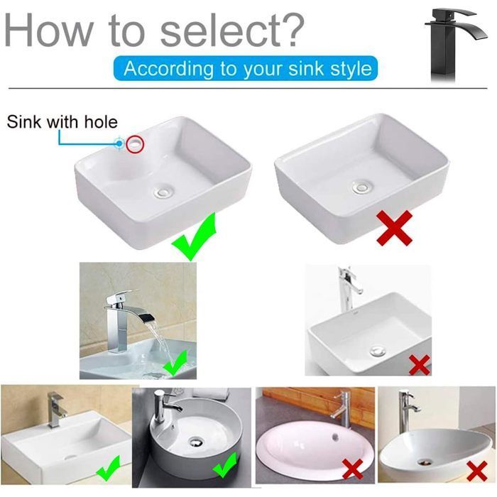 Miscelatore per lavabo a cascata - Rubinetto per bagno - Miscelatore acqua calda e fredda - Nero opaco