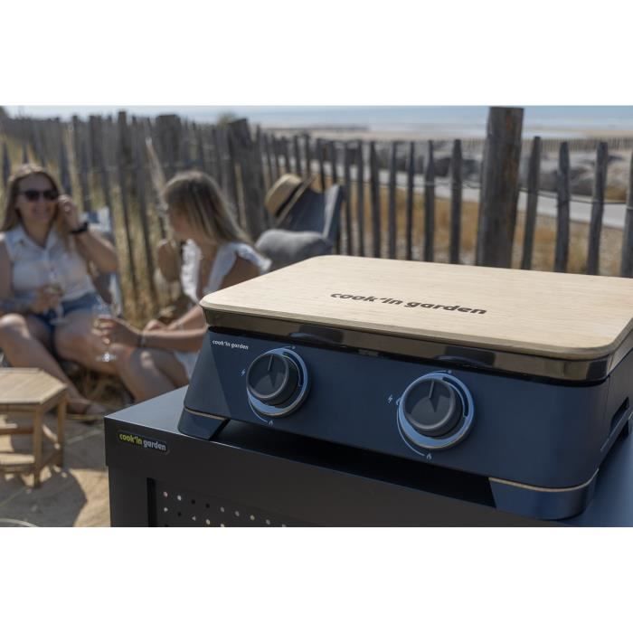 Plancha de gas COOK'IN GARDEN DUNE 60 - L 40 × An 47 × Al 20 cm - Superficie de cocción: L 131 × An 60 × Al 103 cm - Metal + bambú