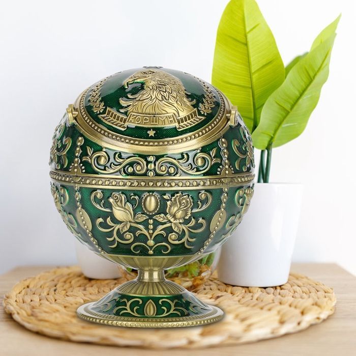 Cendrier rétro couvercle globe vert aigle alliage zinc accessoires fumeurs