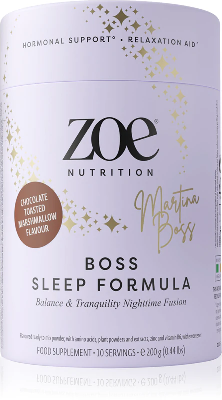 Suplemento alimentar ZOE Boss Sleep Formula para uma sensação de conforto.