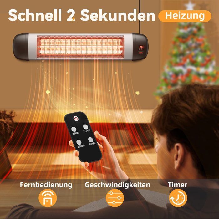 NETTLIFE Infrarood buitenverwarming - 2500W - Wandmontage - Afstandsbediening - 3 warmtestanden