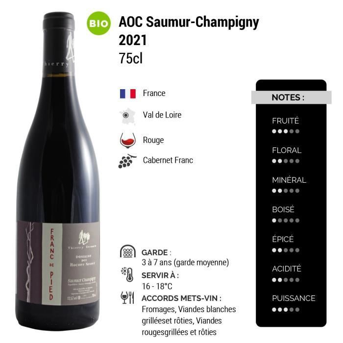 Saumur-Champigny Franc de Pied Rouge 2021 - Bio - Lot de 3x75cl - Domaine des Roches Neuves - Vin AOC Rouge du Val de Loire