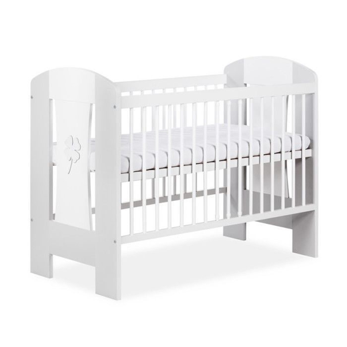 Nati baby cot with 3 adjustable heights - White with clover pattern - 120 x 60 cm
