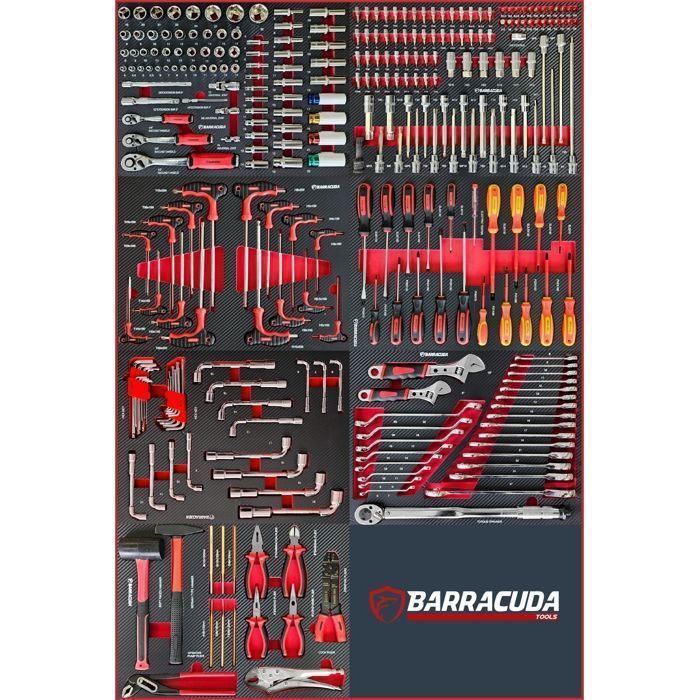 Carro de taller - BARRACUDA TOOLS - CUDA Max XXL - 8 cajones - 267 herramientas - Rojo y negro