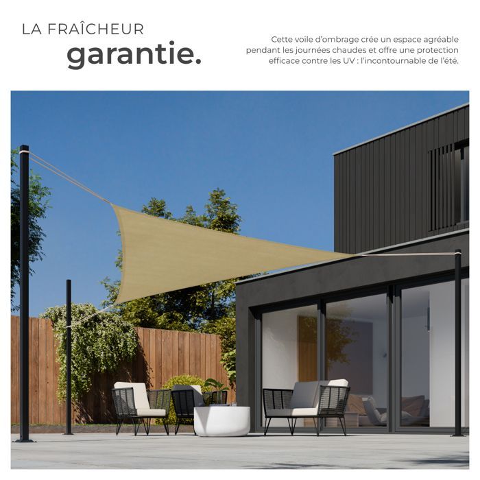 Toile d'ombrage TECTAKE - Voile d'ombrage triangulaire en polyéthylène 4 x 4 x 4 m - Beige