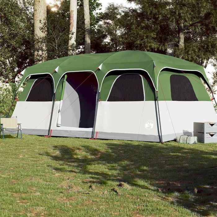 VidaXL Tienda de campaña familiar tipo cabaña para 10 personas, verde, impermeable, tienda de campaña, refugio de camping, refugio de jardín, tienda de campaña 94539