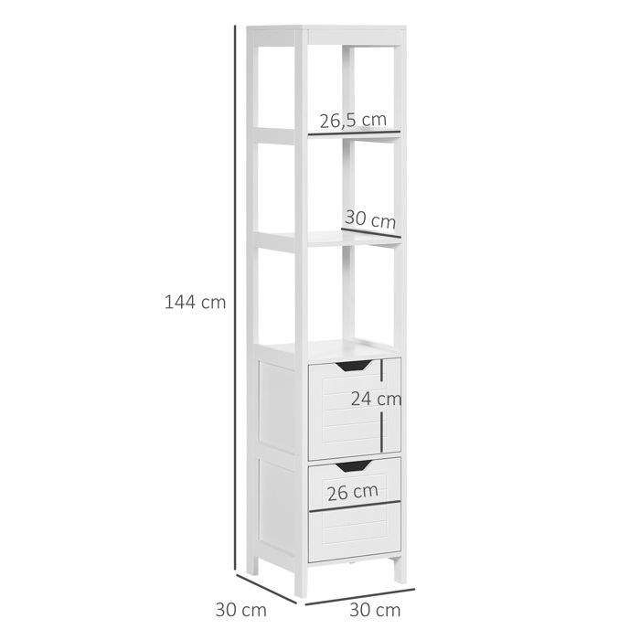 Meuble colonne salle de bain - kleankin - armoire haute rangement 3 étagères 2 tiroirs mobilier intérieur - bois - 30x30x144cm