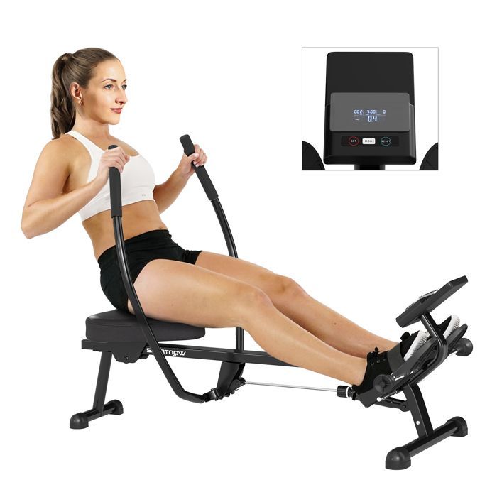 12-Level Hydraulic Rowing Machine - SPORTNOW - LCD Screen - Home Cardio - Black
