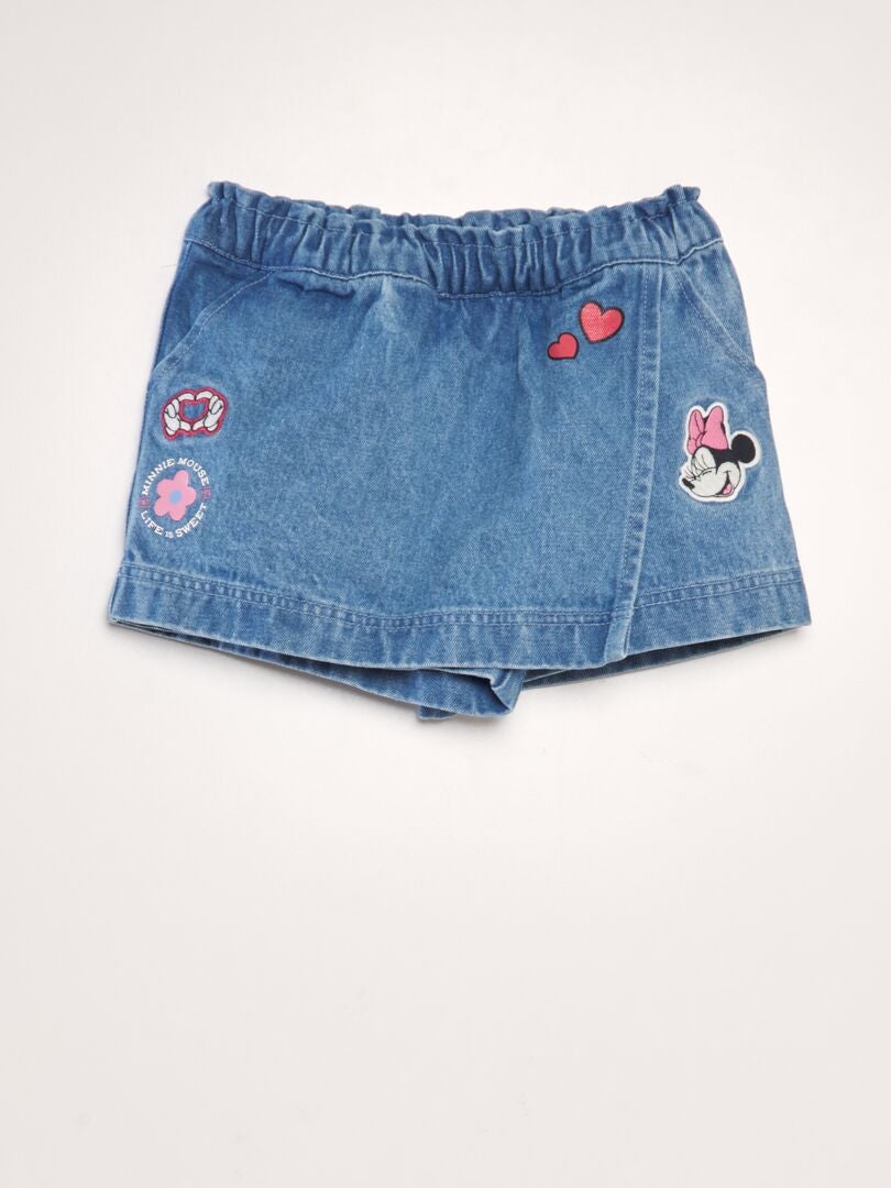 Denim shorts met rok-effect - BLAUW