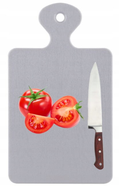 Deska do krojenia plastikowa z rączką 31x17 cm szara do zawieszenia