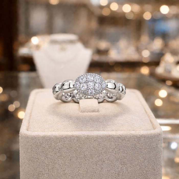 Anillo de mujer de plata de ley 925 rodiada – Banda ancha con circonitas cúbicas brillantes – Joyería con sello 925 – Idea de regalo de cumpleaños