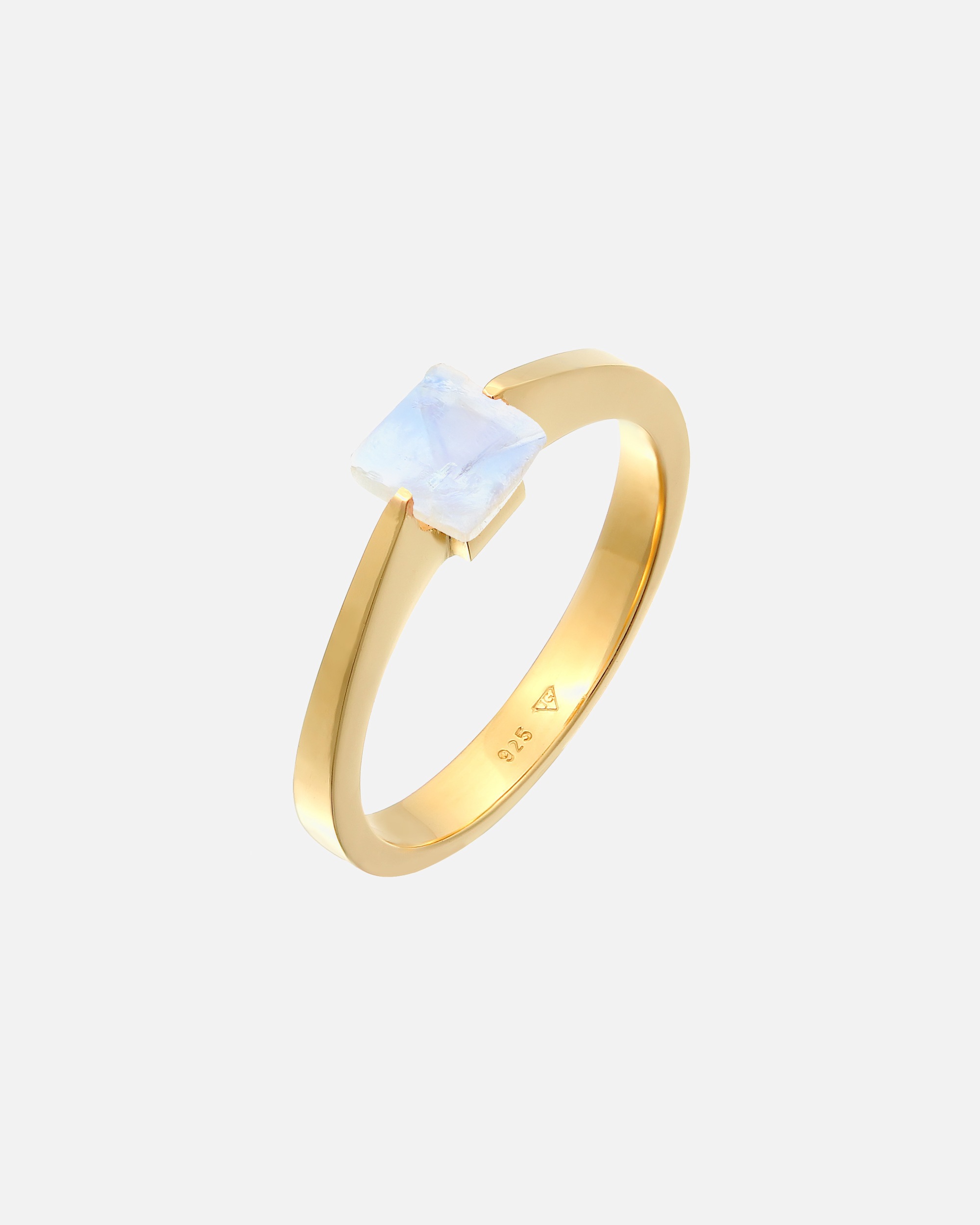 Elli PREMIUM Elli PREMIUM Bague Femmes bande solitaire quadrilatère avec pierre de lune en argent sterling 925 plaqué or