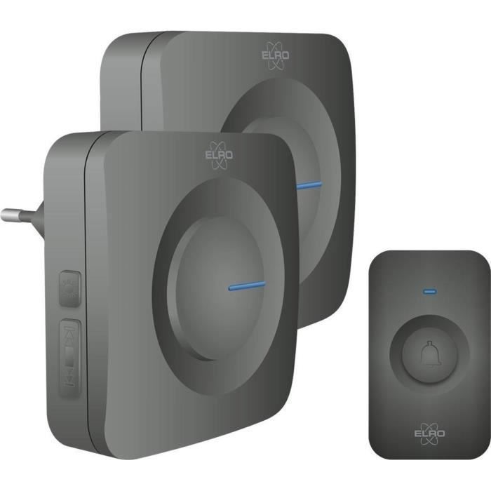 Timbre inalámbrico ELRO DB3000 - 1 receptor con pilas + 1 adaptador para cable - 64 melodías - Alcance inalámbrico: 300 m - Negro