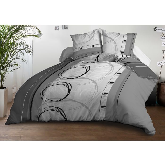 Housse de couette 240x260 microfibre + 2 taies 63x63 Roue-libre gris - Le Linge de Jules