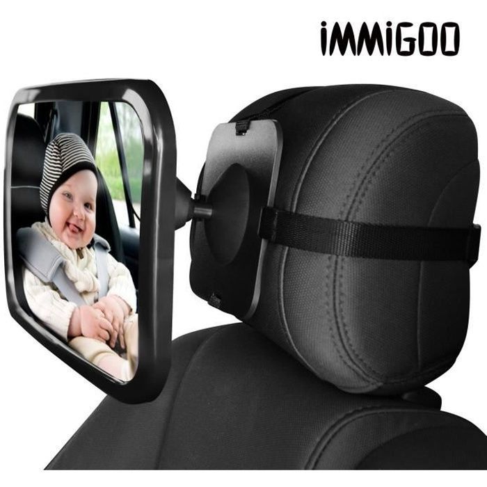 IMMIGOO - Babymonitor achteruitkijkspiegel, autospiegel voor baby's, veiligheidsachteruitkijkspiegel voor de achterbank - zwart