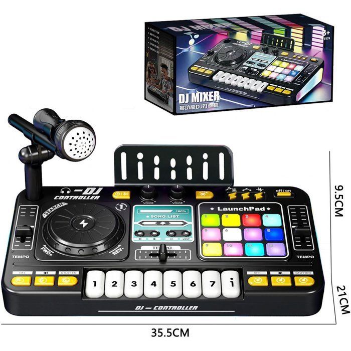 Platine vinyle DJ Bluetooth pour enfants, jouet de Noël, instrument de musique jouable et simulateur pour débutants avec microphone.