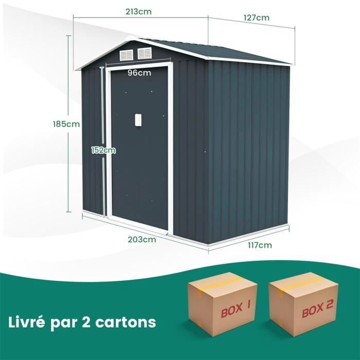 Abri de Jardin en Métal Galvanisée 2,71m² 213x127x185CM COSTWAY-Base Creuse-Porte Coulissante,2 Fenêtres de Ventilation-Gris