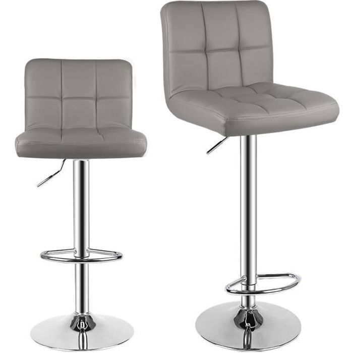 Set of 2 Rattantree Bar Stools - 360° Swivel Bar Chair - 20cm Adjustable Height - with Backrest and Footrest - Grey