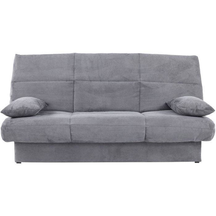 Banquette clic-clac CLEM - 3 places - Tissu velours côtelé - Velour gris - Densité 20kg/m3 - 190 x 90 x 92 cm - Fabriqué au Portugal