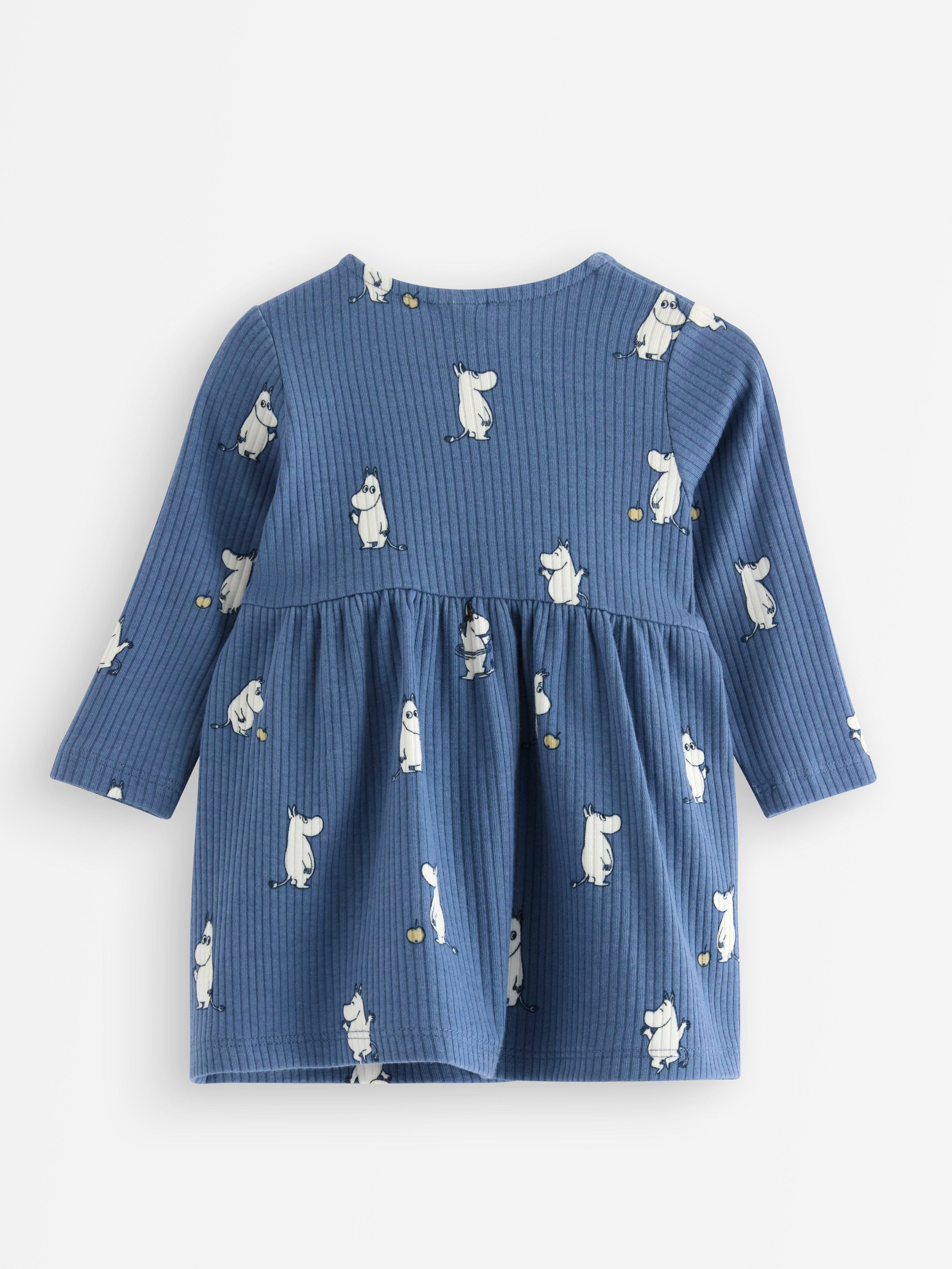 Vestido Moomin de manga comprida azul claro acinzentado