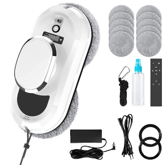 Robot aspirateur, laveur de vitres robot laveur de vitres électrique verre limpiacristales télécommande et 10 Chiffons de Nettoyage