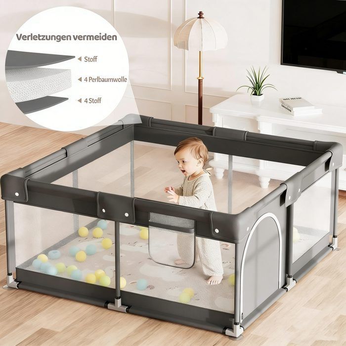 Box per bambini, 120 x 120 cm, barriera di sicurezza con rete, ideale per uso interno, box di grandi dimensioni