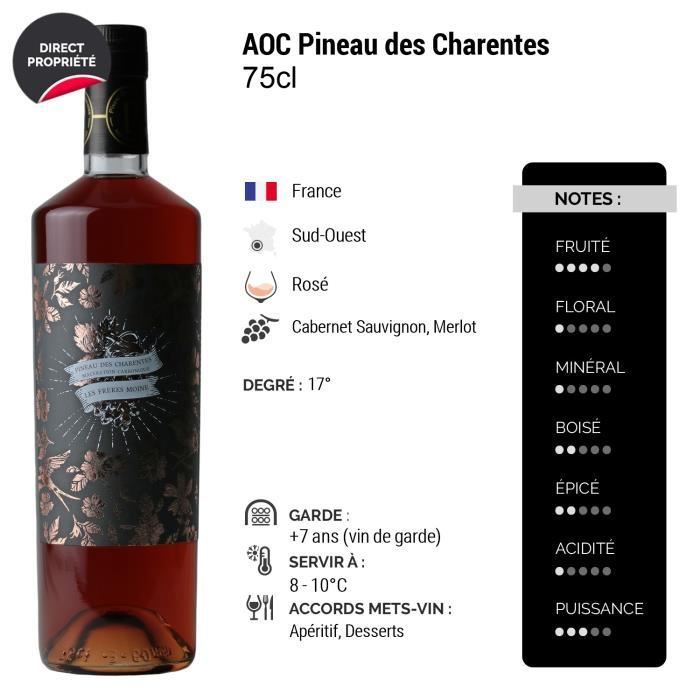 Pineau des Charentes Carbonic Mazeration Rosé – Packung mit 6 x 75 cl – Les Frères Moine – AOC Roséwein aus Südwestfrankreich