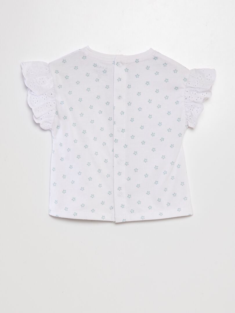 T-shirt met mouwen en Engelse borduursteken - WIT