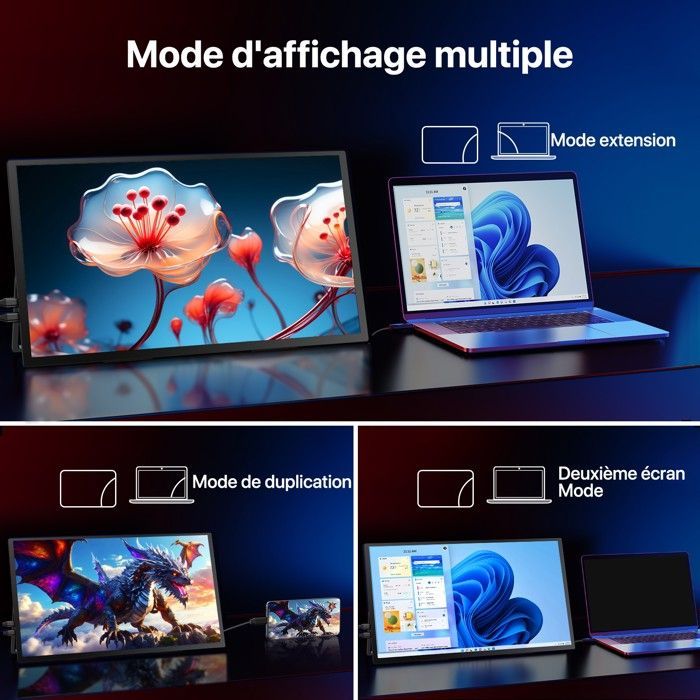 UPERFECT Écran portable UHD 4K 18,4 pouces 3840 x 2160 avec support réglable intégré/compatible VESA
