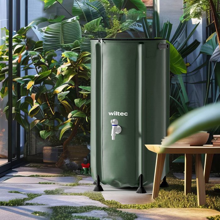 Wiltec 100 Litre Collapsible Rainwater Harvesting Tank, Flexible PVC Tank with Zipper, Tap and Lid, IR Reservoir