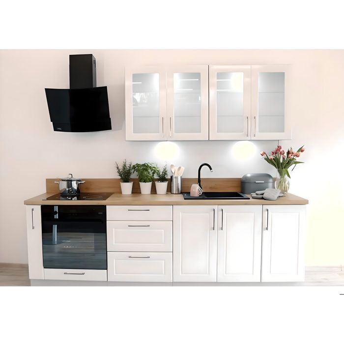 Cuisine complète emplacement pour four encastrable blanc brillant 240 cm - MIA