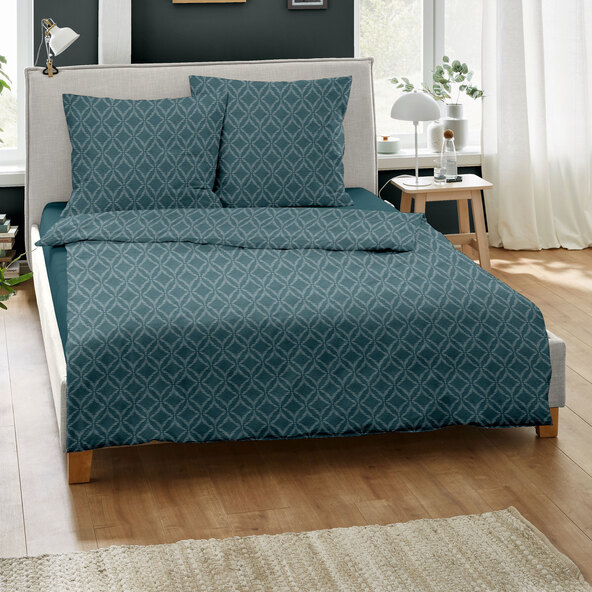 Κλινοσκεπάσματα ζακάρ φανέλας 200/220 + 2x80/80 cm, γραφικά πετρόλ