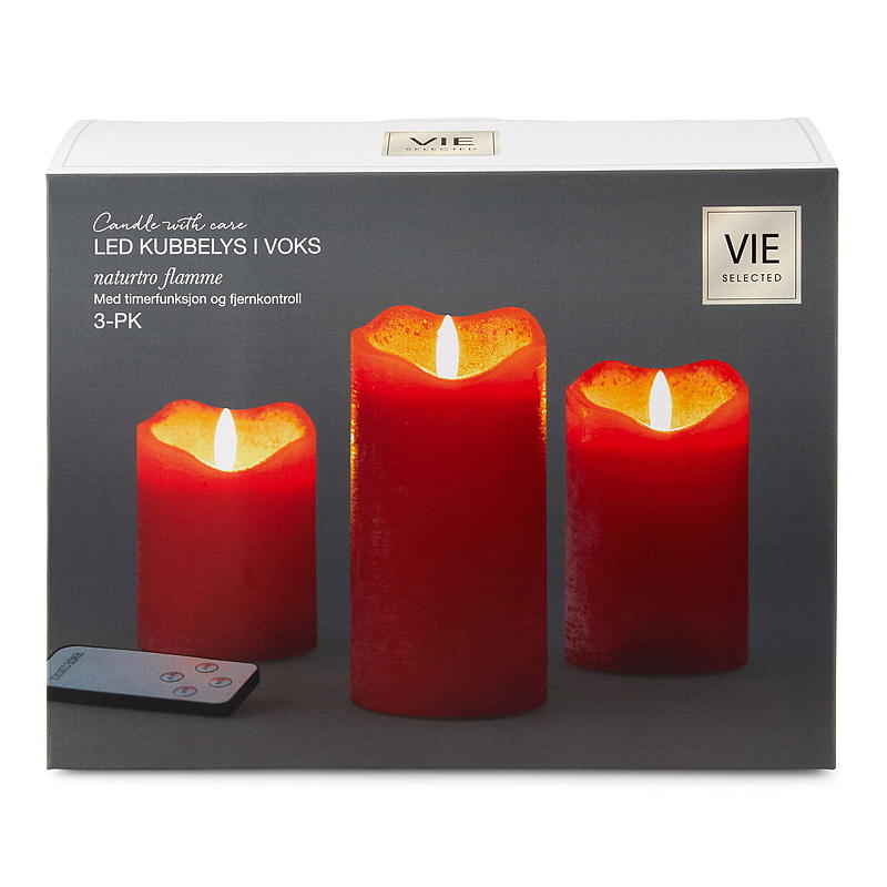 Vie Selected Cube-lampa 3-pack LED 15/12/10 cm, vaxröd
