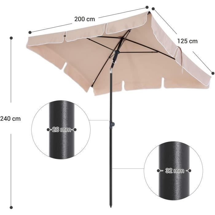 Sombrilla rectangular SONGMICS de 200 x 125 cm - Protección solar - Reclinable - Tejido de poliéster - Base no incluida
