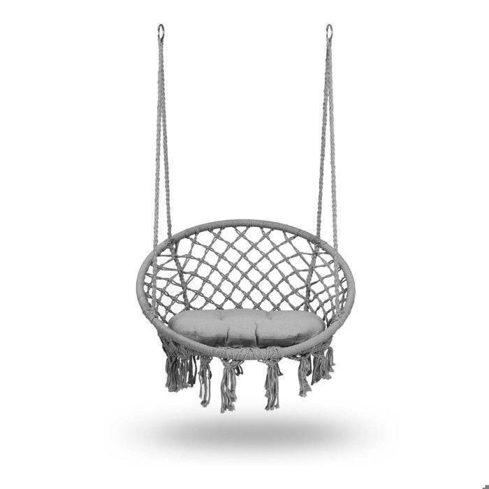 Fauteuil suspendu de jardin - JANSHOP - Style boho - Gris - Coussin inclus - Tressage épais - Structure métallique