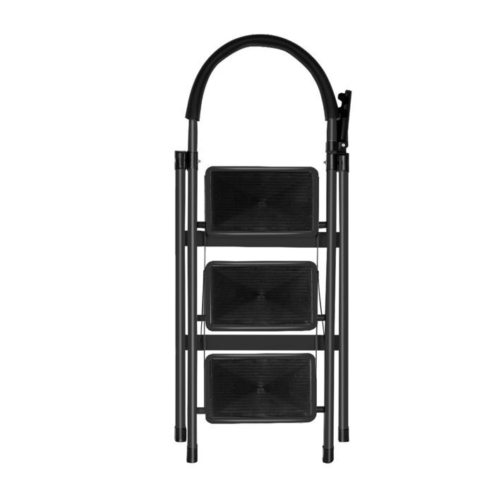 Noir - 104cm Escabeau Pliant à 3 marches en Acier, Echelle avec Poignée et Marchepied Antidérapant, Capacité 150KG Chargé