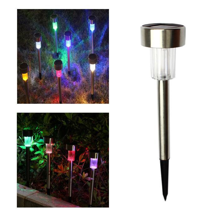 Bunte Solar-Gartenleuchten für den Außenbereich, kabellose LED-Leuchten aus Edelstahl, 12 Stück, 4,5 x 29,5 cm