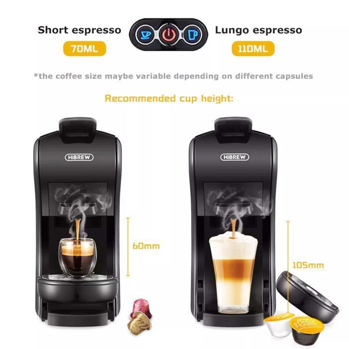 Machine à Café Expresso HiBREW H1A 1450W - Extraction 19 Bars -Cafetière à Capsules Multiples 4 en 1 Chaud/Froid