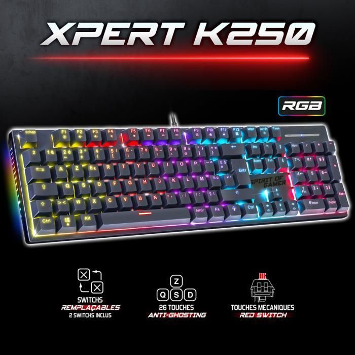 Mekaaninen pelinäppäimistö - Spirit of Gamer - XPERT-K250 - RGB - Haamujenestolla - Hot swap -yhteensopiva