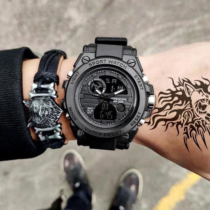 Montres hommes de Marque sport LED numérique double affichage militaire montres imperméable pour homme Noir - cadeau de Noël